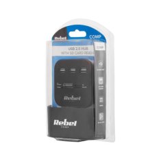 Rebel 3portový USB 2.0 HUB se čtečkou paměťových karet černý KOM1020