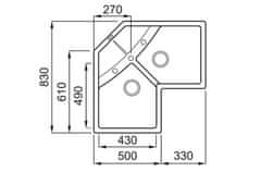 Elleci Granitový kuchyňský dřez s vaničkou a odkapem UNICO CORNER G43