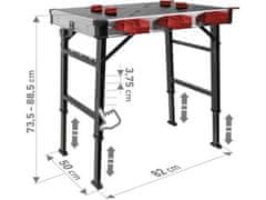 Fortum Pracovní stůl 4759990 skládací, 850x600mm, výška 73,5-88,5cm