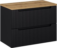 COMAD Závěsná skříňka pod umyvadlo Nova Black I s deskou 80 cm černá/dub coast evoke