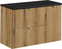 COMAD Závěsná skříňka pod umyvadlo Nova Oak 90 cm černá/dub coast evoke