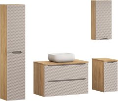 COMAD Koupelnová skříňka Ocean Beige II s deskou a umyvadlem 90 cm béžová/dub olejovaný