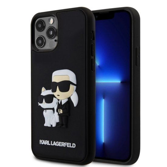 Karl Lagerfeld  3D Rubber Karl and Choupette Zadní Kryt pro iPhone 12/12 Pro Black