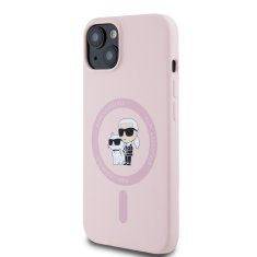 Karl Lagerfeld  Liquid Silicone Karl and Choupette Magsafe Zadní Kryt pro iPhone 14 Pink