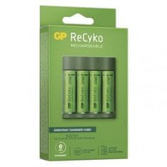 GP Nabíječka baterií Everyday B421 B52427U + 4× AA ReCyko 2700 + USB, zelená 1604842110