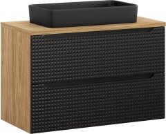 COMAD Koupelnová skříňka Luxor Black I s deskou a umyvadlem 90 cm černá/dub olejovaný