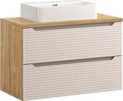 COMAD Koupelnová skříňka Ocean Beige II s deskou a umyvadlem 90 cm béžová/dub olejovaný