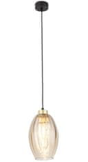 TK Lighting Stropní závěsné svítidlo 1xE27 170cm černé s jantarovým skleněným stínidlem Sebo