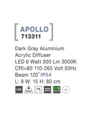 Nova Luce NOVA LUCE venkovní sloupkové svítidlo APOLLO tmavě šedý hliník akrylový difuzor LED 5W 3000K 110-265V 120st. IP54 713311