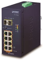 Planet IGS-1020PTF Průmyslový L2 PoE switch, 8x1Gb + 2xSFP, 802.3at 30/240W, IP30, -40~+75°C, 48-56VDC