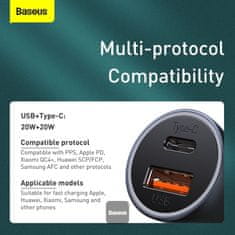 BASEUS rychlonabíječka do auta Golden Contractor Pro Dual USB+USB-C 40W tmavě šedá