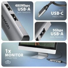 AXAGON multi 4in1 USB-C hub / HMC-H3A / USB 3.2 Gen1 / 3x USB-A / HDMI / 15cm