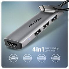 AXAGON multi 4in1 USB-C hub / HMC-H3A / USB 3.2 Gen1 / 3x USB-A / HDMI / 15cm