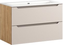 COMAD Závěsná skříňka Luxor Beige se zápustným umyvadlem 90 cm béžová/dub olejovaný