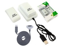 APT KX7B 2x XBOX 360 BATERIE USB KABEL BÍLÝ