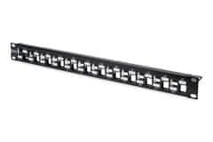 Digitus Modular Patch Panel, stíněný 24 portů, prázdný, 1U, montáž do stojanu, rozloženo, barva černá RAL 9005