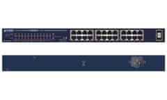 Planet GSW-2620HP PoE switch, 24x1Gb + 2x SFP 1Gb, VLAN, extend mód 10Mb-250m, 802.3at, 802.3az, 240W PoE Budget