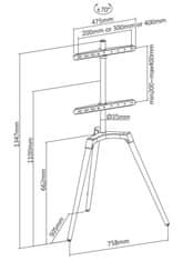 Nedis podlahový TV stojan/ 50 - 65"/ 35 kg/ Skandinávské Provedení/ Otočné/ Protiskluzový popruh/ Snap-lock/ černý