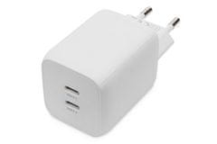 Digitus Miniaturní nabíječka USB-C, 2portová, 65W 2x USB-C, 45W+20W, bílá.