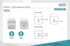 Digitus Miniaturní nabíječka USB-C, 2portová, 65W 2x USB-C, 45W+20W, bílá.