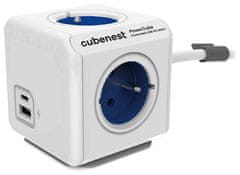 PowerCube Cubenest Extended USB PD 20W, A+C, 4× zásuvka, 1,5m, bílá/modrá, dětská pojistka, uzemnění, dok, 10A/250V