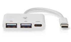 Nedis CCGB64785WT01 - USB hub| 1x USB-C | 1x USB-C / 2x USB 2.0 A Female | 3 Porty port(s) | Napájení z USB