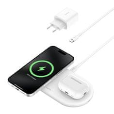 Belkin BOOST CHARGE PRO Qi2 2v1 Magnetická nabíjecí podložka pro iPhone/AirPods, bílá