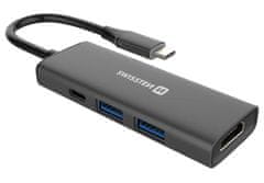 Swissten usb-c hub 4-in-1 (usb-c 100w, hdmi 4k, 2x usb-a) aluminium