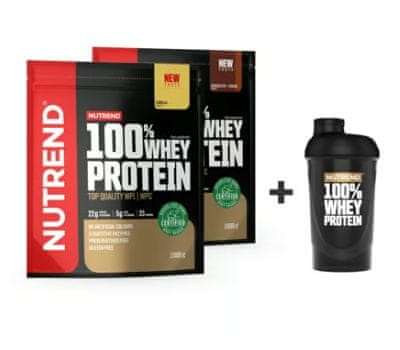 Sada nápoj Nutrend 100% WHEY PROTEIN dárkové balení 2x1000g + šejkr