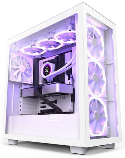 NZXT skříň H7 Elite Edition / ATX / 4x 140mm (3x RGB) fan / USB-C / 2x USB/ proskl. bočnice / proskl. panel / bílá