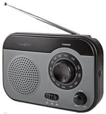 Nedis přenosné rádio/ AM/ FM/ napájení z baterie/ síťové napájení/ analogové/ 1.8 W/ výstup pro sluchátka/ černo-šedé