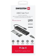 Swissten usb-c hub 7-in-1 (usb-c 100w, hdmi 4k, 1x usb-a 3.0, 2x usb-a 2.0, sd, micro sd) aluminium