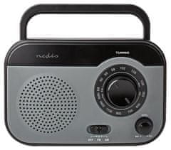 Nedis přenosné rádio/ AM/ FM/ napájení z baterie/ síťové napájení/ analogové/ 1.8 W/ výstup pro sluchátka/ černo-šedé