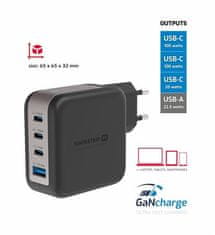 SWISSTEN SÍŤOVÝ ADAPTÉR GaN 3x USB-C 100W PD + 1x USB-A 18W QC ČERNÝ