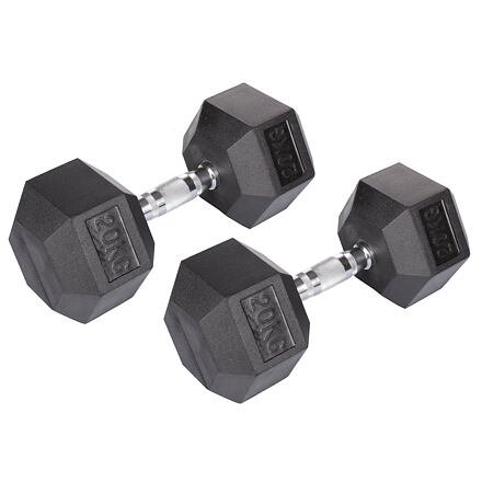 Hex Rubber Dumbbell činka 1 pár hmotnost 20 kg