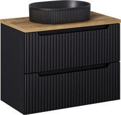 COMAD Koupelnová skříňka Nova Black I s deskou a umyvadlem 80 cm černá/dub evoke