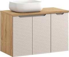 COMAD Závěsná skříňka Luxor Beige s deskou a umyvadlem 90 cm béžová/dub olejovaný