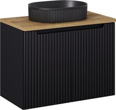 COMAD Závěsná skříňka Nova Black II s deskou a umyvadlem 80 cm černá/dub evoke