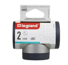 LEGRAND Revolution rozbočovač otočný 3x2P+T, nabíječka USB A+C, hliník