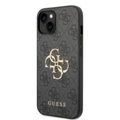 Guess  PU 4G Metal Logo Zadní Kryt pro iPhone 15 Grey