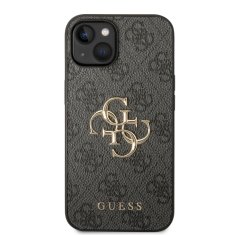 Guess  PU 4G Metal Logo Zadní Kryt pro iPhone 15 Grey