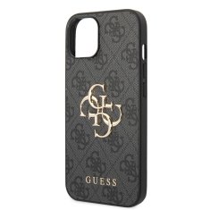 Guess  PU 4G Metal Logo Zadní Kryt pro iPhone 15 Grey