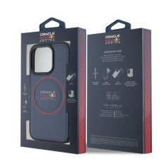 Red Bull Zadní kryt PU Leahter Red Ring MagSafe pro iPhone 15 Pro Navy