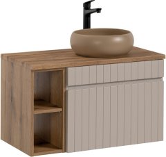 COMAD Závěsná skříňka Iconic II s deskou a umyvadlem 80 cm kašmír/dub coast evoke