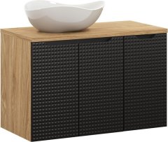 COMAD Závěsná skříňka Luxor Black s deskou a umyvadlem 90 cm černá/dub olejovaný