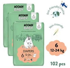 Moomin Baby měsíční balení eko plen 6 Maxi 12–24 kg, 102 ks