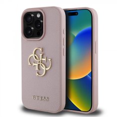 Guess Zadní kryt PU Grained 4G Metal Logo pro iPhone 15 Pro Max Pink