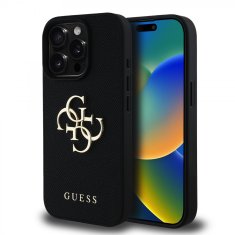 Guess Zadní kryt PU Grained 4G Metal Logo pro iPhone 15 Pro Max Black