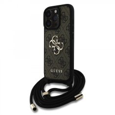 Guess Zadní kryt PU 4G Metal Logo Crossbody Popruh pro iPhone 16 Pro Brown