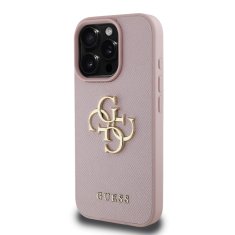 Guess Zadní kryt PU Grained 4G Metal Logo pro iPhone 15 Pro Max Pink